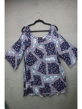 Naif Cold Shoulder 3/4 Bell Sleeve Dress-Size Large-Floral-Patchwork-Cottagecore